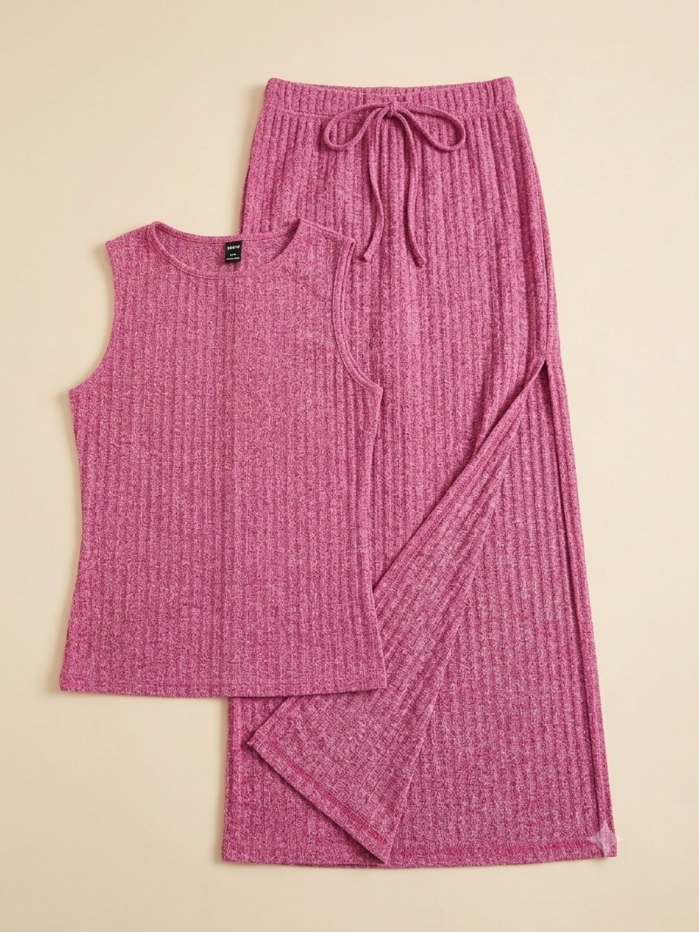 Cozy Ribbed Tank & Maxi Lounge Skirt Set - Pink